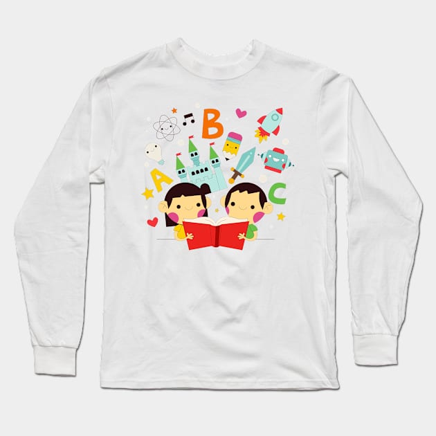 Children Reading Wonderful Stories Long Sleeve T-Shirt by Mako Design 